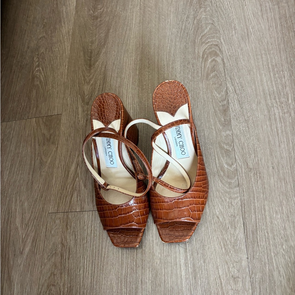 Jimmy Choo Tan Croc-Embossed Heels